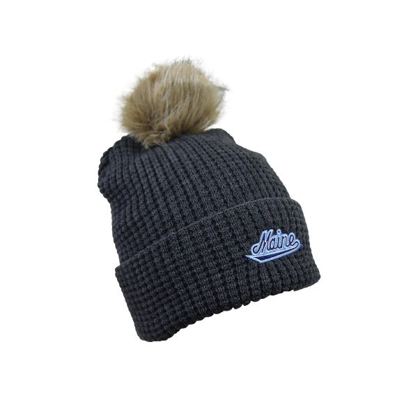 Maine Script Waffle Knit Fleece-Lined Grey Beanie